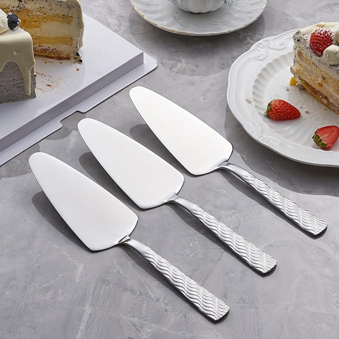 Silver Cake Server, 9.4-inch Stainless Steel Pie Server Spatula, Pizza Server Set of 3, Dishwasher Safe