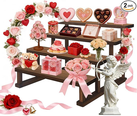 2PACK Spice Rack Stand 4 Tier Wooden Display Shelf for Tabletop Riser Stand for Party,Kitchen,Perfume,Vendors event, Collection
