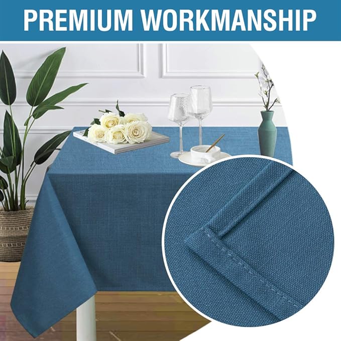H.VERSAILTEX Linen Textured Table Cloths 54 x 70 Inch Premium Solid Tablecloth Spill-Proof Waterproof Table Cover for Dining Buffet Feature Extra Soft and Thick Fabric Wrinkle Free, Ink Blue
