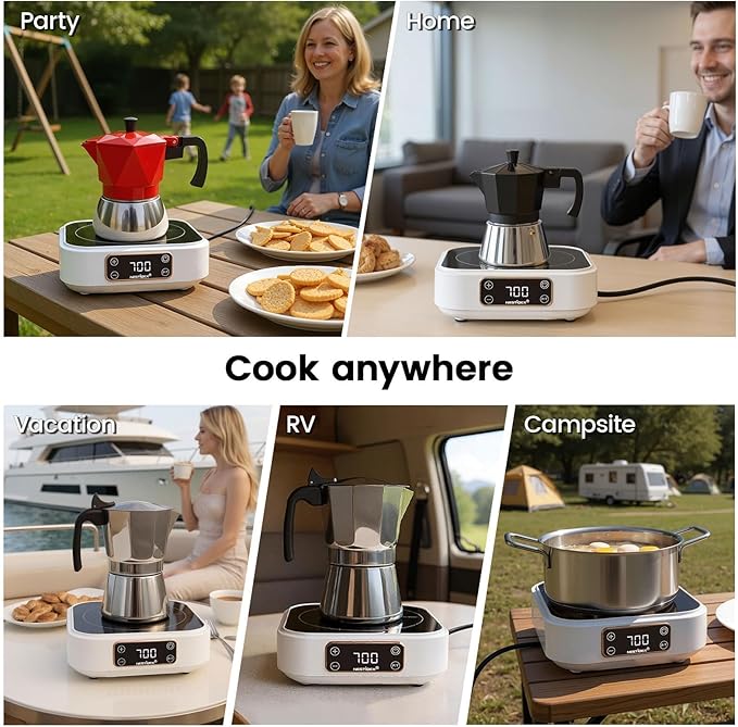Mini Induction Cooktop 700W, 120V Portable Single Induction Burner ??Compact Electric Hot Plate for Small Kitchens, Travel, RV, Camping ??Quick Heat for Coffee, Tea, Flameless, Easy-Clean