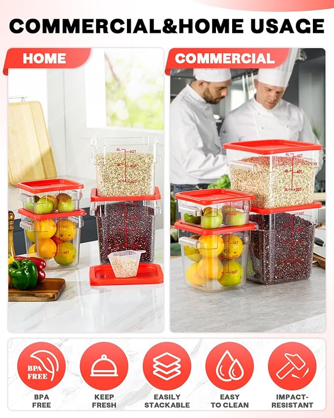 6QT Clear Food Storage Containers: 8 PCS[Food Grade][Hot&Cold Resistant] NSF Food Storage Containers with Lids for Home Restaurant Kitchen Storage Pizza Proof Dough, BPA Free (N5)