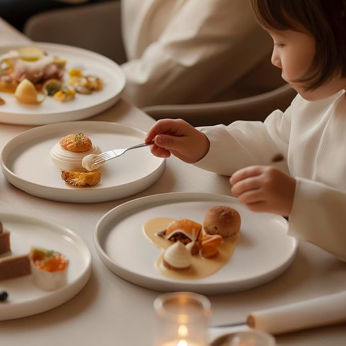 Sweese Porcelain Flat Dessert Plates Set of 6-7.8 Inch Salad Plates for Kitchen, Small Appetizer, Small Dish Set, Microwave & Dishwasher Safe, Scratch Resistant - Elegant White Glaze