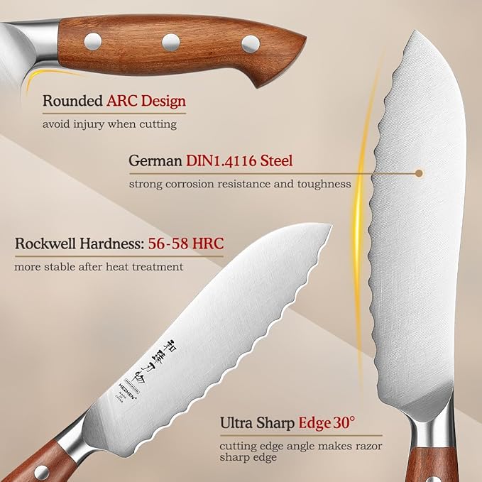 HEZHEN 6.1 inch Tomato Slicing Knife ??Germany 1.4116 Stainless Steel Serrated Blade,with Full Tang Handle