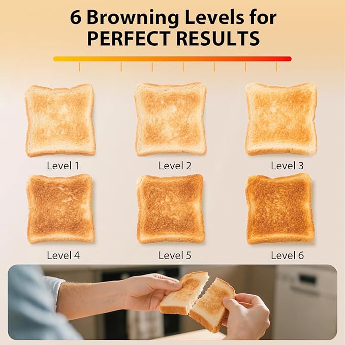 2 Slice Toaster - 1.5" Extra Wide Slots, Stainless Steel, High Lift, 6 Browning, White