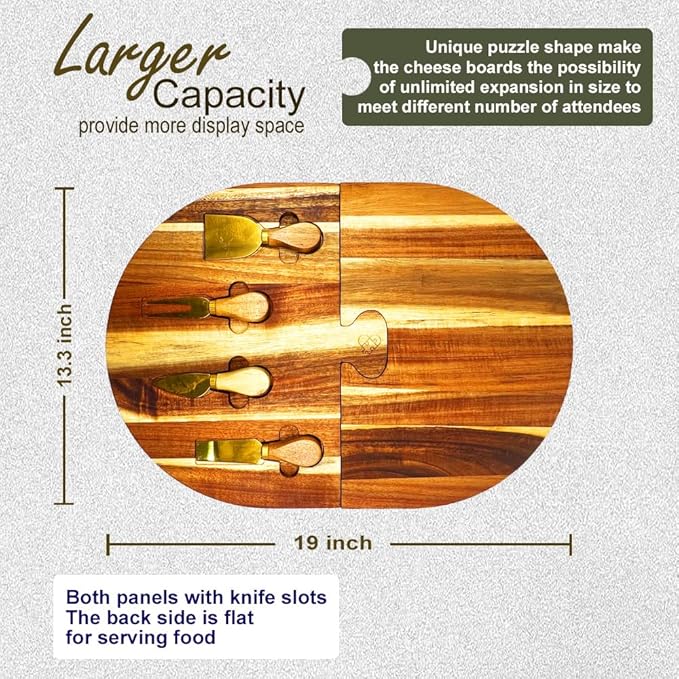 Charcuterie Board Set - 2 Pieces with Knife Set, Premium Acacia Wood Cheese Boards, Puzzle Shaped Serving Tray, Christmas, House Warming Gifts New Home, Wedding & Bridal Shower Gift