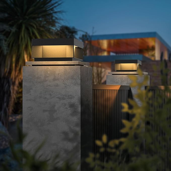 Modern Landscape Post Light, 9.8" Outdoor 120V High Voltage Wiring IP54 Waterproof Luxury Fence Deck Pillar Cap Patio Garden Decoration Lantern Column Lamp with 3000K Lighting