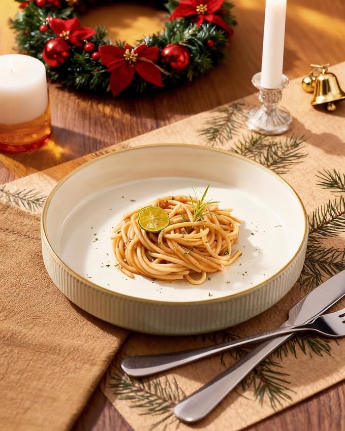 famiware Star 8.25" Pasta Bowls, Large Dinner Bowls Set of 4, Salad Bowl Plates, Shallow Bowls for Eating, White