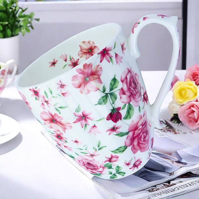 14oz Bone China Coffee Mugs for Women Floral Coffee Mug Tea Cups Novetly Coffee Cups Gift for Women Mom Friends