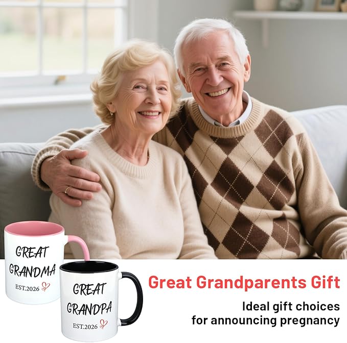 1 Pair Great Grandparents Gifts Est 2026 Mugs Set, Great Grandparents Baby Announcements, Christmas Gifts for Grandma Grandpa, Great Grandpa Mug Pregnancy Announcement Baby Reveal Mug