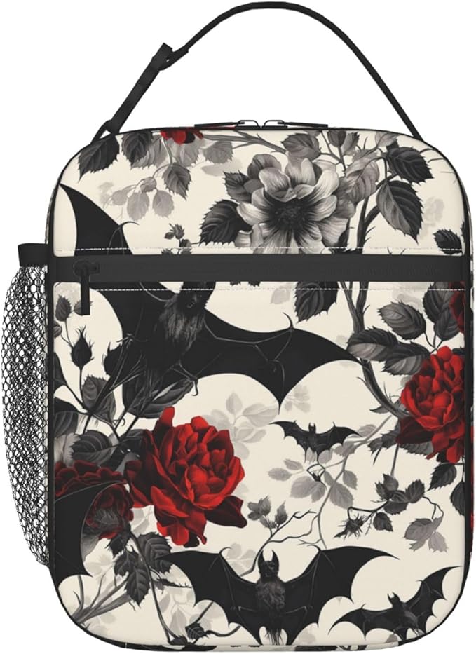 VANZEV Goth Lunch Box for Adults Women Girls Boys Kids Floral Lunch Box Insulated Cooler Reusable Lunch Bag Container Gifts for Work Office Picnic Travel School