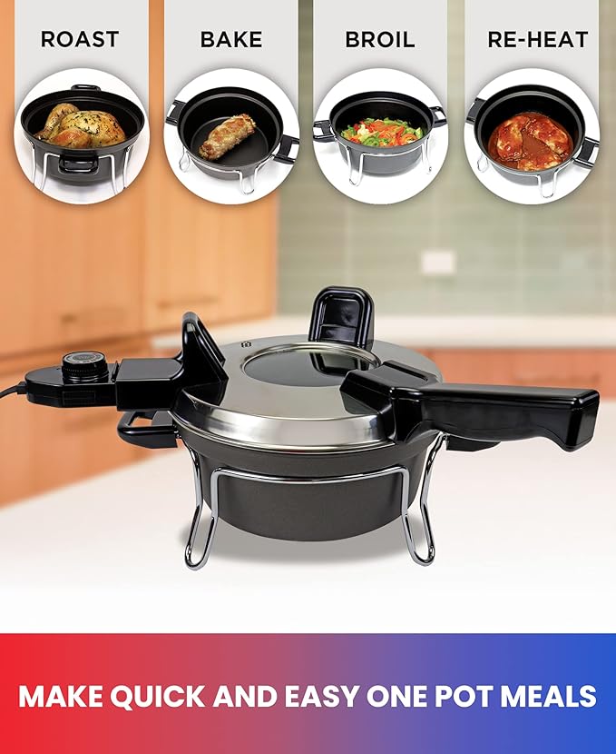 Total Chef Czech Cooker The Ultimate Electric Oven with Adjustable Thermostat Versatile Cooking Options Efficient Heating Non-Stick Pot Portable Design and Heat-Safe Stands