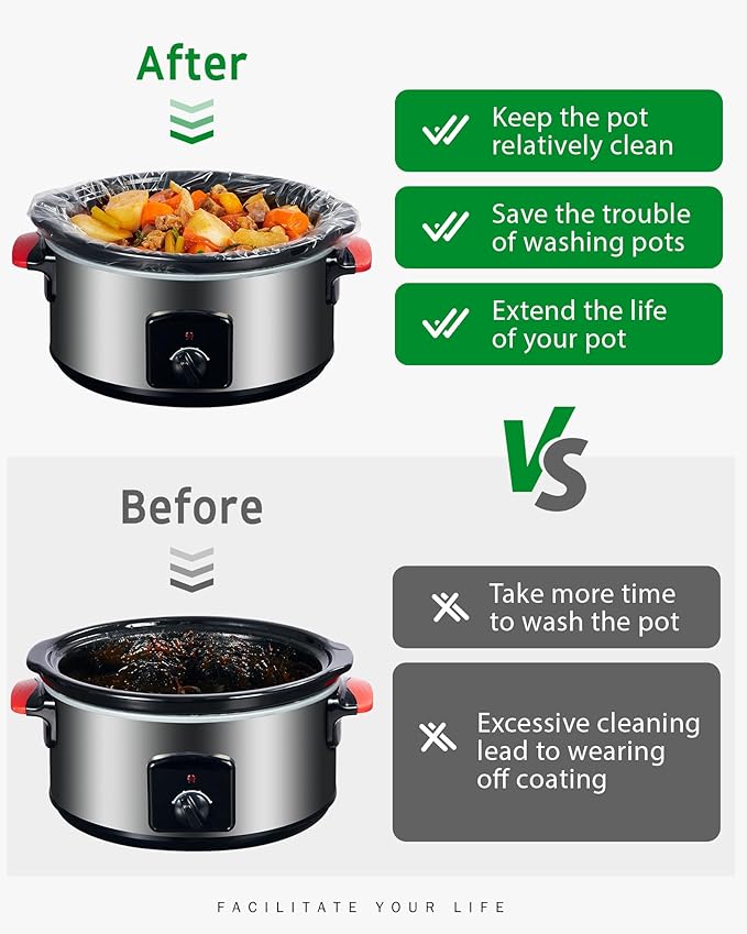Syntus Slow Cooker Liners, 60 Count Cooking Bags Small Size Disposable Pot Liners Plastic Bags, Fit 1QT to 3QT for Slow Cooker Cooking Trays, 10.5"x 17.5", 60 Liners