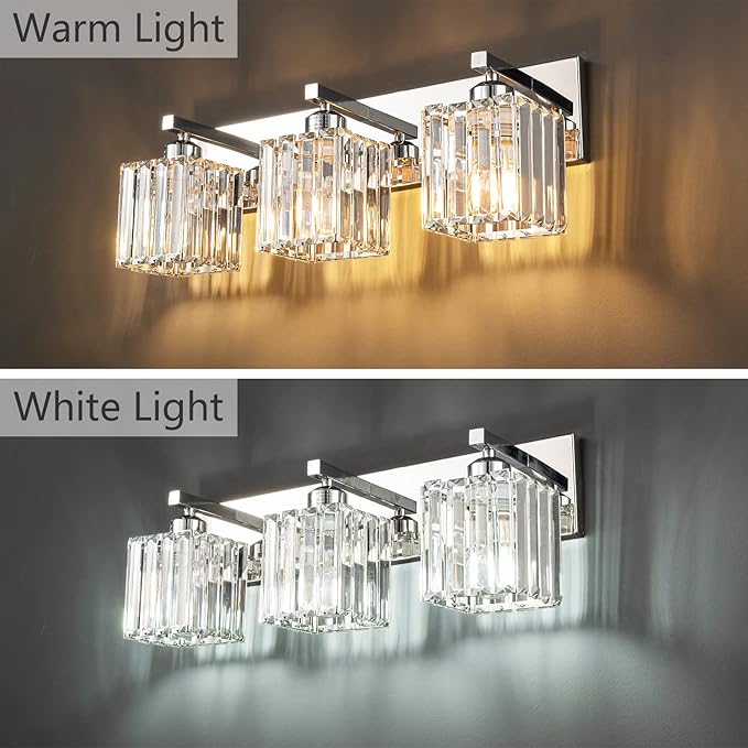 Modern Bathroom Vanity Light 3-Lights Chrome Crystal Bathroom Wall Light Vanity Light Fixturesï¼?0.47-inch Modern Minimalist Design
