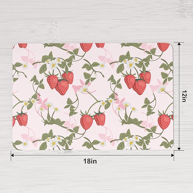 QIYI Placemats Set of 6, 12x18 Inch Faux Leather Place Mats for Kitchen Dinning, Heat Resistant Anti Slip Pink Table Mats, Waterproof Wipeable Washable Placemat Party Table D챕cor, Sweet Strawberry