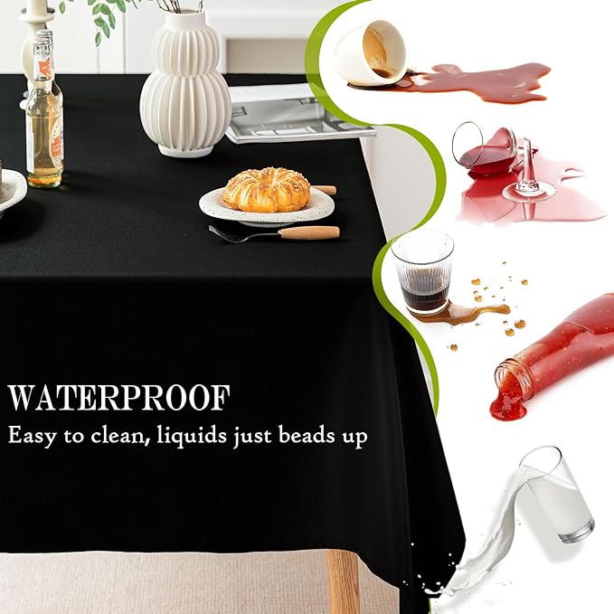 BYDOLL Table Cloth Black 60x102 Inch Tablecloth for 6 Foot Rectangle Tables Outdoor Polyester Washable Wrinkle-Free and Spillproof Tablecloth for Festival Wedding Party Camping Patio Cover