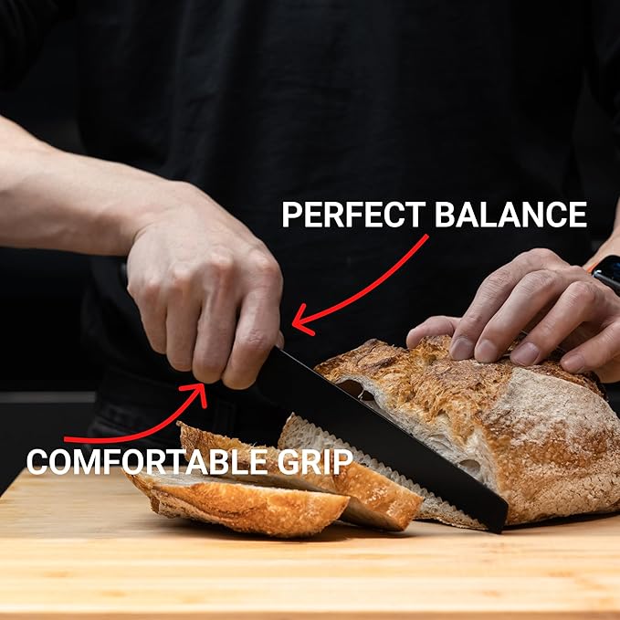 HAST Edition 8-Inch Serrated Bread Knife, Ultra-Sharp Professional Bread Slicing Knife, Advanced Powder Steel, Lightweight, Comfortable Ergonomic & Award-Winning Design(Titanium Gold)