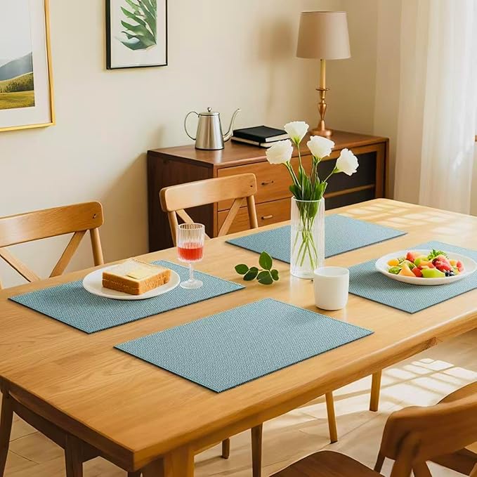 Blue Forest | Rectangular Faux Linen Placemats Set of 8 | Dual- Layered Thickened for Durability | Heat Resistant | Machine Washable | Wrinkle Free for Easy Care Indoor/Outdoor Use - Sky Blue