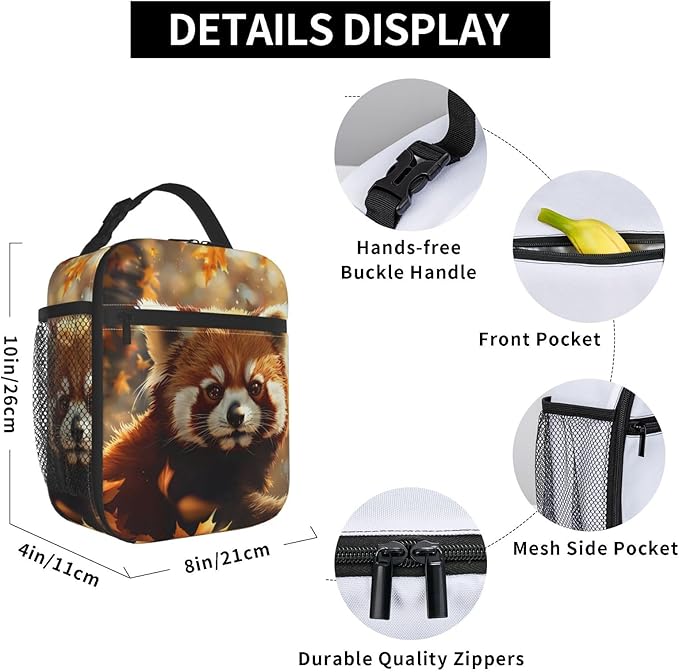 VANZEV Insulated Lunch Box for Women Men, Cute Red Panda Lunch Box Reusable Portable Lunch Bag Cooler Tote Waterproof Lunch Container for Office Picnic Work Travel Hiking