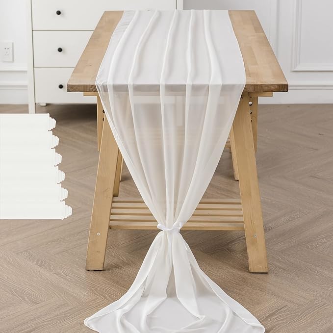 flohar 6Pack 9ft Chiffon Table Runner 14x108 Inch Sheer Romantic Table Runner for Wedding Birthday Party Bridal Shower Outdoor Decoration-Ivory