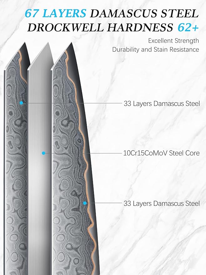 HOSHANHO Damascus Paring Knife 4 Inch, 67-Layer Damascus Steel Professional Small Kitchen Knives, Ultra Sharp Fruit Knife with Ergonomic Blue Resin Stabilized Wood Handle and Wood Gift Box