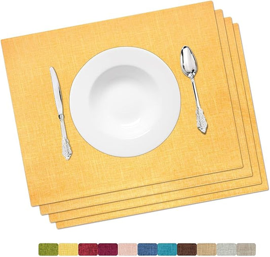 HOMEYNICE Placemat Set-Washable Place Mats for Parties, Elegant Table Mats for Kitchen Table, Set of 4 Dining Table Placemats, Heat-Resistant Cloth Placemats for Indoor and Outdoor,13x19-Yellow