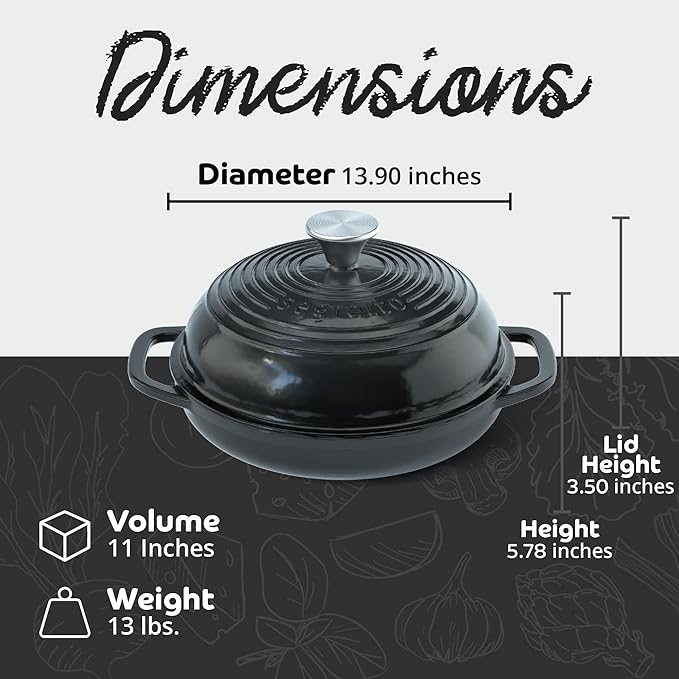 Enameled Cast Iron Bread Pan with Lid, 11??Nero (Black) Bread Oven Cast Iron Sourdough Baking Pan, Dutch Oven for Bread - Segretto Cookware