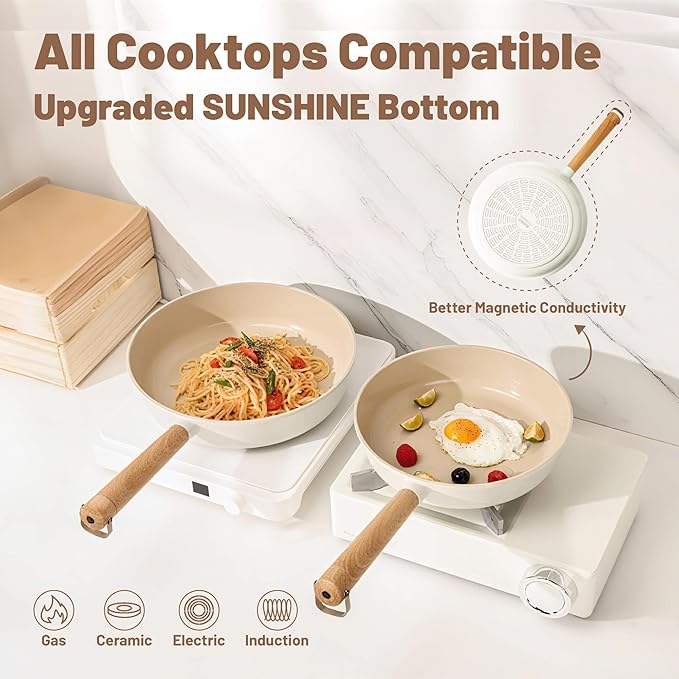 SENSARTE Ceramic Nonstick Cookware Set, Non-toxic Healthy Pots and Pans Set Ceramic Coated Kitchen Cooking Set, Free of Intentionally Added PFAS/PTFE, Dishwasher&Oven Safe Induction Compatible, 13pcs