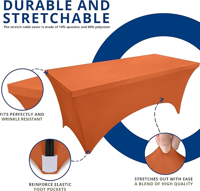 Utopia Kitchen Spandex Tablecloth 2 Pack [6FT, Orange] Tight, Fitted, Washable and Wrinkle Resistant Stretch Table Cloth Rectangle Cover for Trade Show, Weddings & Parties [72Lx30Wx30H Inch]