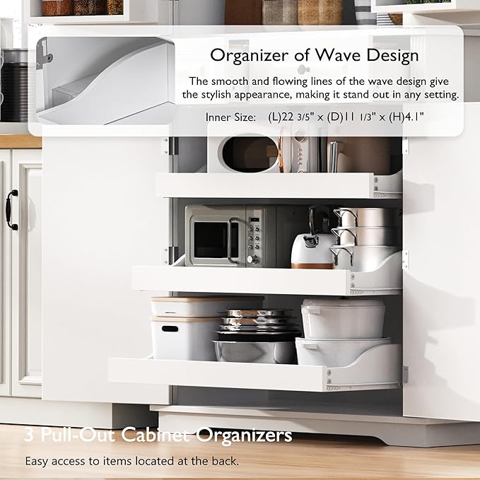 Ball & Cast 71?쿟all Farmhouse Kitchen Pantry Cabinet with 3 Pull Out Shelves & 2 Large Drawers,Versatile Pantryl Storage Cabinet w/ 6 Door Shelf & Adjustable Shelves for Kitchen,Dining Room,White