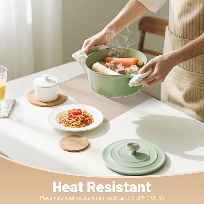 flohar Placemats Set of 12竊똍on-Slip PVC Weave Table Mats Easy to Clean竊똇eat Resistant Place Mats for Kitchen Dining Table Decoration Indoor Outdoor竊똁eige White