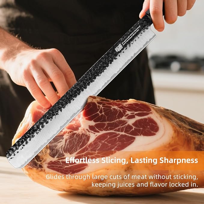 FINDKING Brisket Slicing Knife 12 Inch, Sharp Carving Knife for Meat, BBQ, High Carbon Steel Blade, African Rosewood Octagonal Handle (Dynasty Series)
