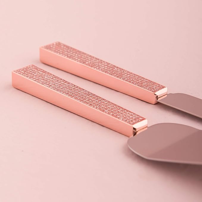 Weddingstar Cake Knife and Serving Set - Rose Gold Diamond Glitter