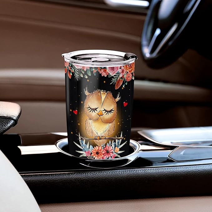 WAZONE Personalized Owl Tumbler Cup 20 30oz Customized Name Double Wall Vacuum Insulated Travel Mug Cups Stainless Steel Birthday Christmas Gifts For Owls Lovers Women Girl Da