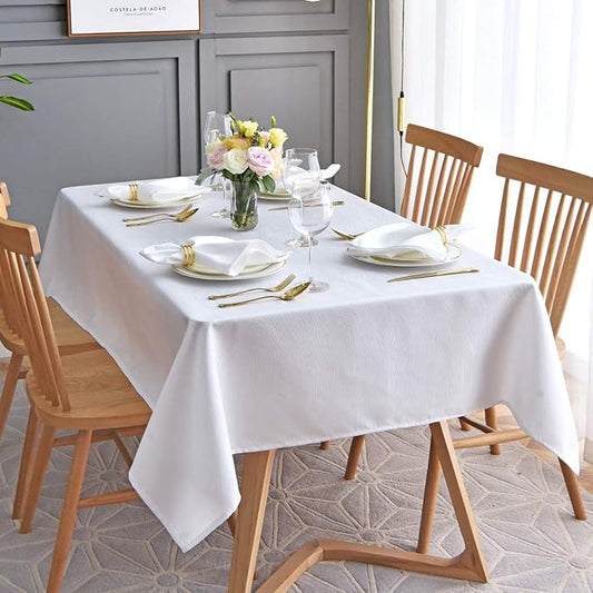maxmill Jacquard Table Cloth Waving Pattern Water Proof Wrinkle Free Heavy Weight Soft Tablecloth Decorative Fabric Table Cover for Outdoor and Indoor Use Rectangular 60 x 104 Inch White