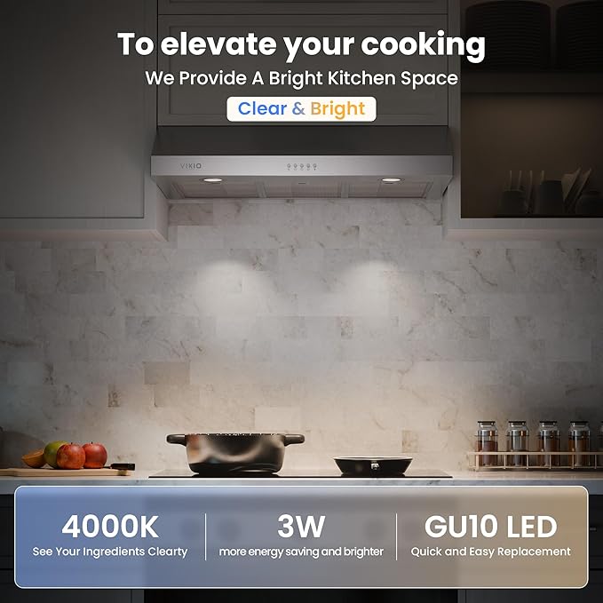Under Cabinet Range Hood 42 Inch, 580 CFM Dual-Motor Kitchen Vent with LED Lights, Button Control, Ducted Vent Hood, Reusable 5-Layer Aluminum Filters, Stainless Steel