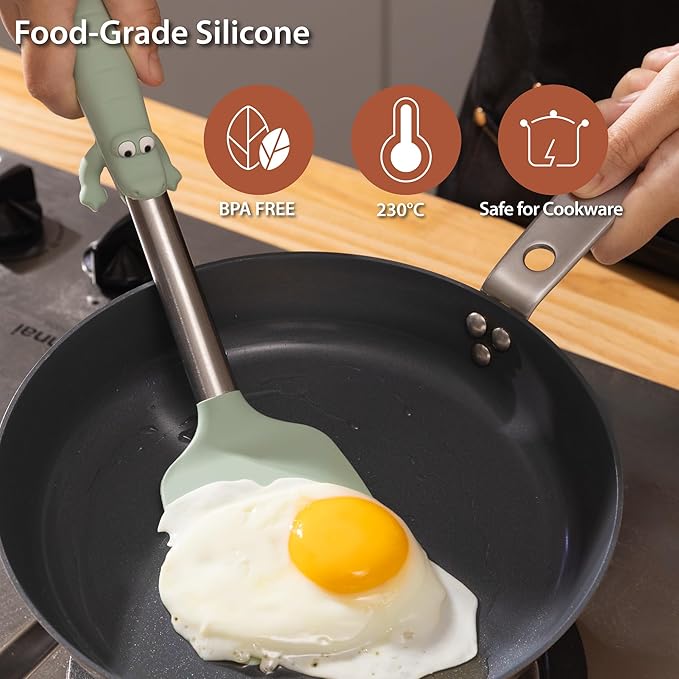 BONE Stylish Kitchen Utensils Set, Self-Standing Cooking Tools with Cute Croc Handle, Heat Resistant & BPA Free, Food Grade Silicone Cute Kitchen Utensils