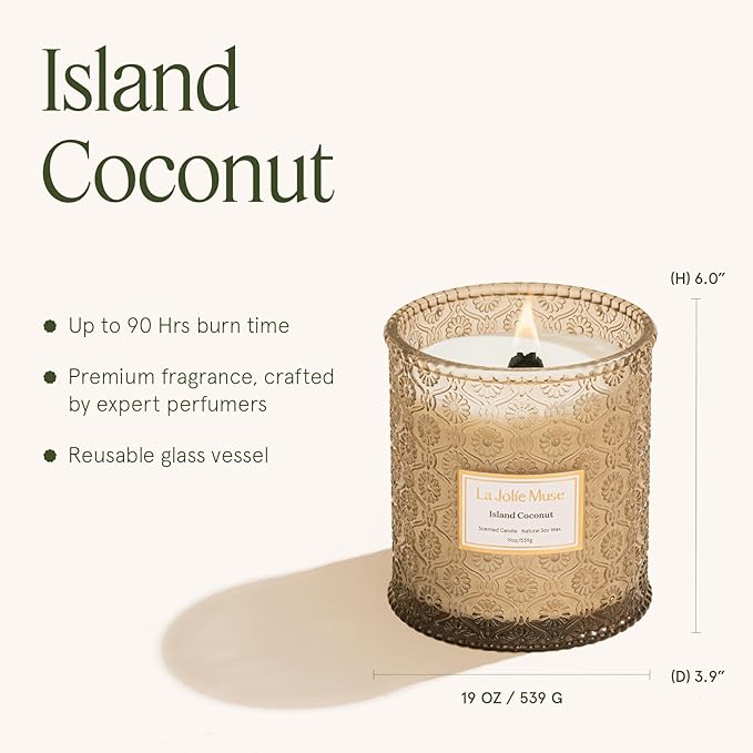 LA JOLIE MUSE Vanilla Coconut Candle ??Coconut, Freesia & Vanilla | 19 oz Large Wooden Wick Candle | Natural Soy Wax | 90 Hours Clean Burn | Gift-Ready for Hosts & Gatherings | Elegant Home D챕cor
