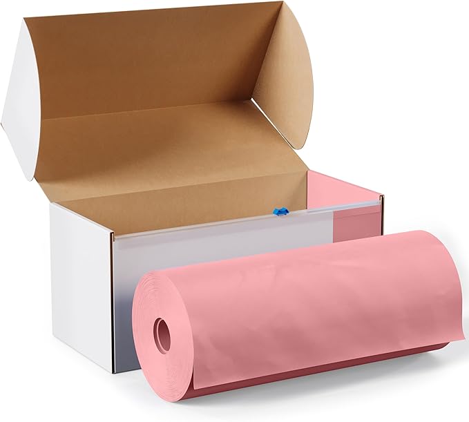 Party Solids 54 Inch X 300 Feet Pink Plastic Table Cover Roll in A Cut - to - Size Box with Convenient Slide Cutter. Cuts Up to 36 Rectangle 8 Feet Plastic Disposable Tablecloths