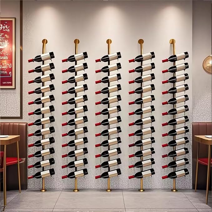 Large Wall Mount Wine Rack, H 72.8inch Wall Mounted Shelves for Bar, Holds 12 Metal Wine Storage Holder, for Commercial Restaurants Pantry Bar Wine Cellar (Gold, One row-12 Bottles)