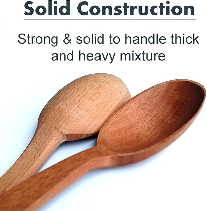 ECOSALL 14" Large Wooden Spoon with a Deep Scoop. Heavy Duty Big Non-Stick Cooking Spoon with a Strong Long Handle for Stirring, Mixing, Canning in Big Pots.
