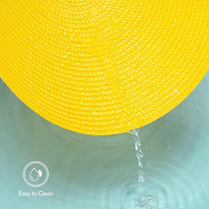 Winknowl Round Braided Placemats Set of 8 Washable Woven Heat Resistant Table Mats for Kitchen Dining Tables 15 inch Round Place Mats (Yellow,8pcs)