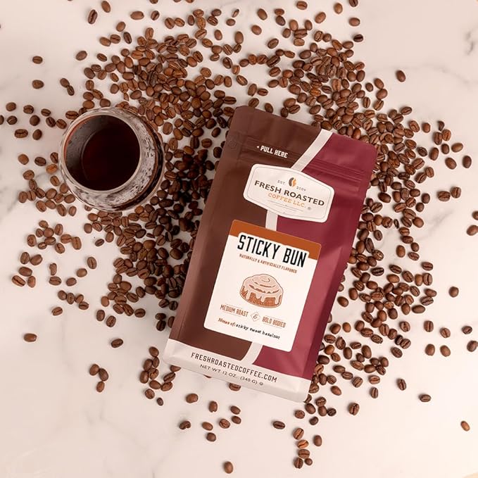 Fresh Roasted Coffee, Hazelnut Sticky Bun Flavored Coffee, 12 oz, Medium Roast, Kosher, Ground