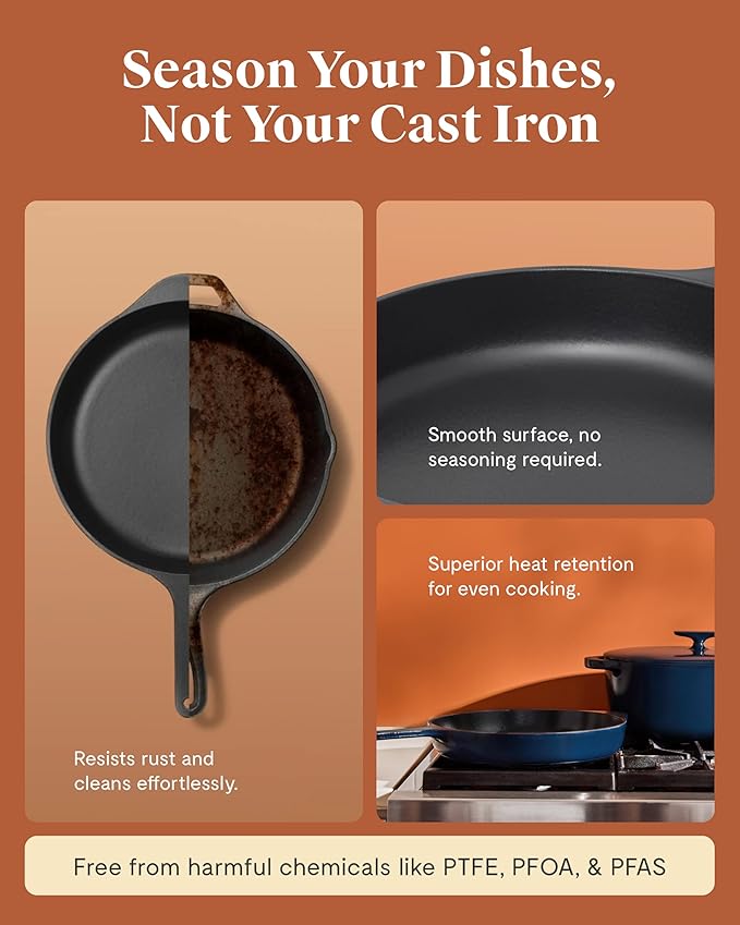 Caraway Cast Iron Skillet - 12??Enameled Cast Iron Pan With 3 Layer Enamel Coating - No Seasoning Required - Compatible With All Stovetops - Free From Forever Chemicals - Cream