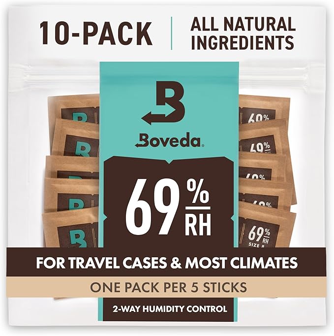 Boveda 69% Two-Way Humidity Control Packs For Storing Up to 5 Items ??Size 8 ??10 Pack ??For Small Plastic Travel Cases & Bags ??Moisture Absorbers ??Humidifier Packs in Resealable Bag