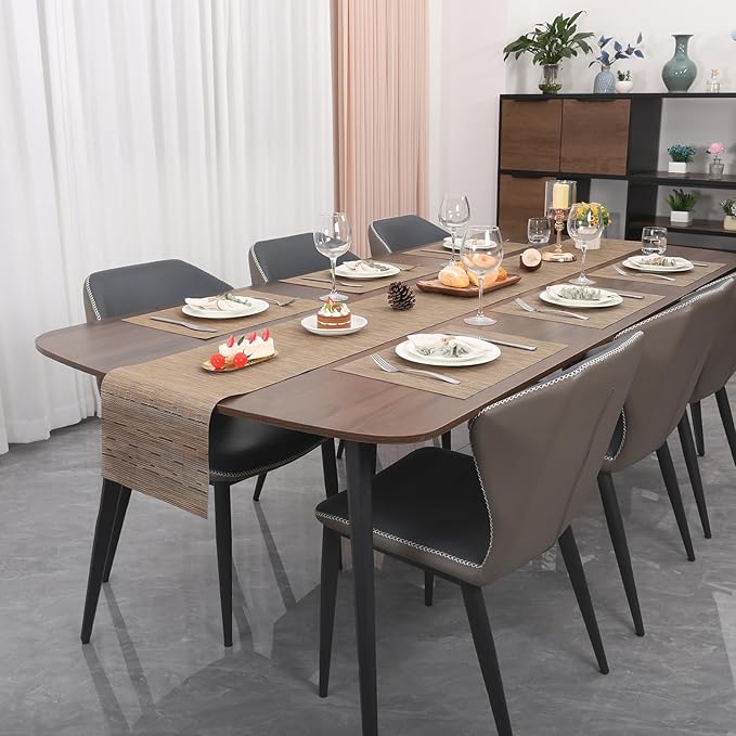 Myir JUN Placemats Set of 4, Vinyl Woven Placemats Place Mats Indoor Set of 4 Washable Table Mats Non-Slip Place mats for Dining Table (Light Brown, Set of 4)