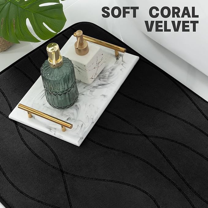 YIHOUSE Memory Foam Black Bathroom Rug Sets 5 Piece, Ultra Absorbent Bath Mat for Bathroom - Non-Slip Machine Washable & Dry Quickly, 5 Piece Bathroom Mat Set, Black