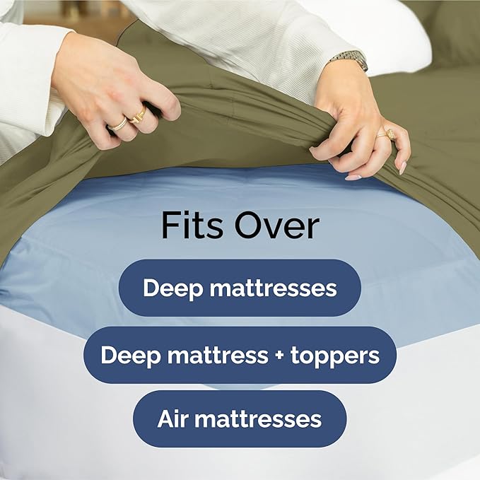 Extra Deep Pocket Split King Sheets - 5 Piece Breathable & Cooling Bed Sheets - Hotel Luxury Bed Sheet Set - Soft, Wrinkle Free & Comfy - Easily Fits Extra Deep Mattresses - Sage Green Sheets Set