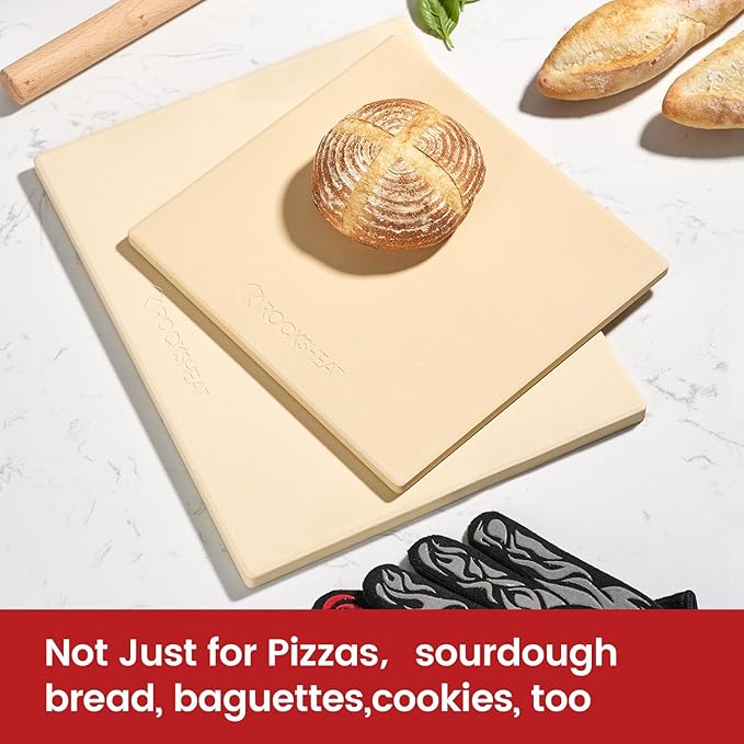ROCKSHEAT 20"x 13.5" Pizza Stone, Cordierite Pizza Pan for Oven Grill and BBQ, Rectangular Large Baking Stone for Bread, Durable Cooking Stone, Thermal Shock Resistant