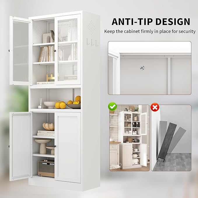 Kitchen Pantry Cabinet with Microwave Stand, 72" Tall Kitchen Hutch Storage Metal Pantry for Kitchen Dining Room Living Room Bathroom,Assembly Required (White)