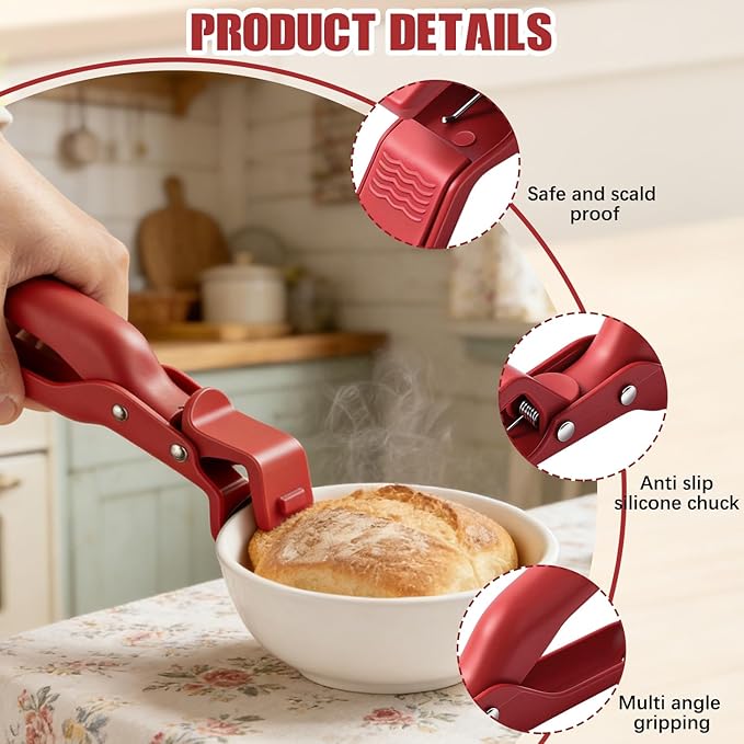 Hot Plate Grippers, Hot Plate Gripper Tongs, Multi-Function Anti-Scald Bowl Clip, Thickened Non-slip Hot Dish Plate Holder, Microwave Oven Cooking, Kitchen Utensil for Bowls, Pans, Dishes (Red+Green)